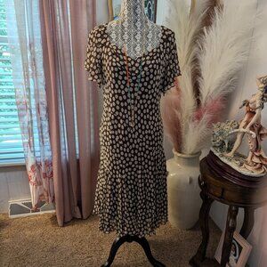 Authentic Adrianna Papell 100% Silk Chiffon polka dot dress Brown Tan NWOT SLIM